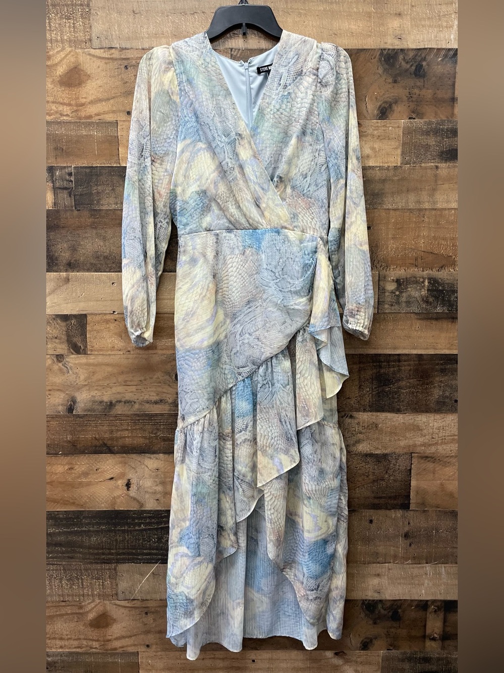 Steve Madden Pastel Snake-Print High-Low Wrap Dress